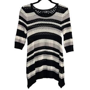New Directions Womens Fitted Open Knit Large Hole Asymmetrical Hem Size‎ M Y2K